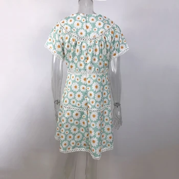 Ženy Tisk Kolem Krku Šaty Krátký Rukáv vydlabat Květinové Šaty Letní Příležitostné Loose Mini Krátké Šaty Dámské Oblečení