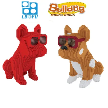 Cool Brýle Buldok, Pes, Zvíře, Červená Pet DIY 3D Model Mini Malé Bloky Diamond Stavební blok pro Děti