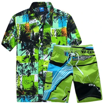 Hot Prodej Pánské Havajské Košile Nastavit 2020 Módní Letní Květinové Košile Muži +Tisk Beach Šortky Krátký Rukáv Tepláky Pánské Sady