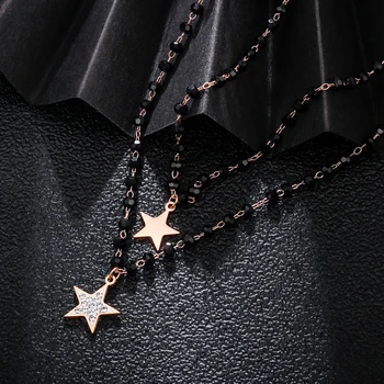 2020 Nový Styl z Nerezové Oceli, Hvězda Přívěšek Náhrdelník pro Ženy Prohlášení Šperky Příslušenství 2 Vrstvené Black Crystal Korálky Řetěz