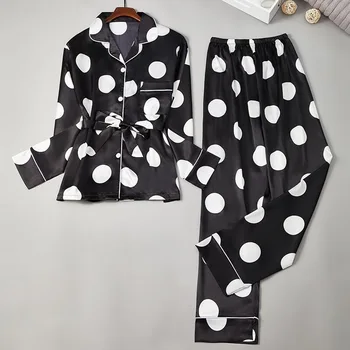 2020 Nové Pruhované Pyžamo Dámské Jaro A Léto Ice Hedvábí Dlouhý Rukáv Oblek Imitace Hedvábné Pyžamo