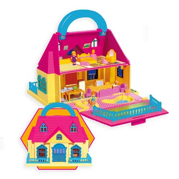Dívka kufr panenku dům, Děti, hrát dům hraček Montážní sadu Hračky Model Stavebnice vila dům DIY Nábytek Příslušenství