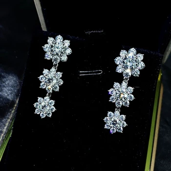 OEVAS 925 Sterling Silver Šumivé Full High Carbon Diamond Květiny Svatební Náušnice Jemné Šperky Zásnubní Večírek