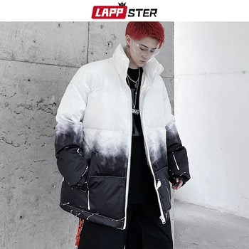 LAPPSTER Muži Patchwork Tie Dye Parky 2020 Muž Japonské Streetwear Bublina Kabát Mužské Hip Hop Černé Zimní Bundy Kabáty Plus Velikost