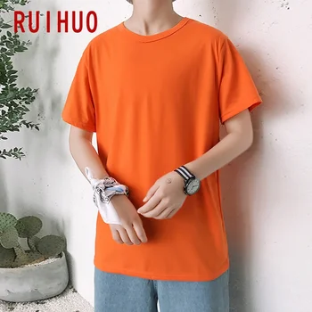 RUIHUO 2020 Nové Letní Bavlna Krátký Rukáv T Shirt Muži Tričko Solidní Ležérní Topy Módní Muž Funny T-Shirt Mužů Plus Velikost M-3XL