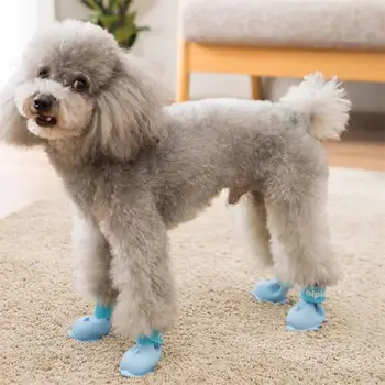 VIERUODIS 4ks/set Pet Pes Déšť Boty Silikonové Přenosné Anti Skid Boty Nosit Nepromokavé Pet Boty Deštivé Dny se Objeví Základní