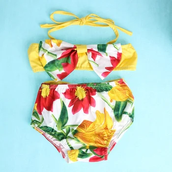Nové Letní Děti Dítě Girl Šaty 2 Ks Sady Roztomilý Luk Květinové Popruh Plavky Topy+krátké Kalhoty Cool Pláž Plavat Dovolenou 1-5Y