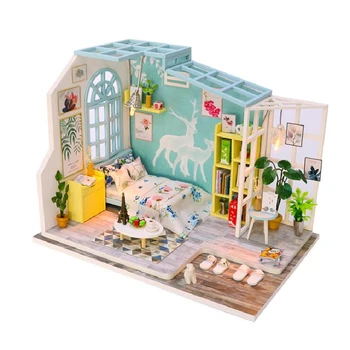 DIY dřevěná miniaturní panenka dům kit DIY Moderní život doll house kreativní stavební shromáždění model kit domácí dekoraci