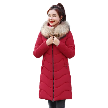 Módní mid-length down padded jacket dámská bunda 2020 žena v parku zimní kabát tlusté vycpané kabát nový velký kožešinový límec