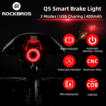 ROCKBROS Kolo Světlo, Kolo LED IPx6 Voděodolná USB Nabíjecí zadní Světlo Cyklistika Q5 Svítilna Automatického Brzdění Snímání SmartRear Světlo