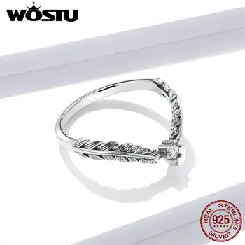 WOSTU Nové Kroužky Révy 925 Sterling Silver Růžové CZ Prsteny pro Ženy, Svatební Šperky S925 Dárek FNR150