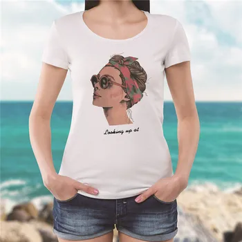 LUSLOS PODÍVEJTE SE NA Brýle Moden Lady Tisk Ženské Tričko Ženy Letní Streetwear Trička Bílé Ležérní Tričko Topy