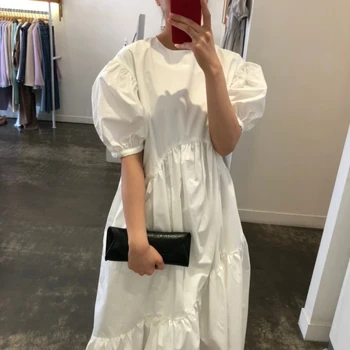 Getspring Ženy Šaty Bavlna Casual Bílé, Černé Šaty Plus Velikost Asymetrie Listového Dlouhý Rukáv Volné Nepravidelné Šaty V Létě Roku 2020