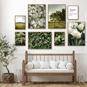 Příroda Květina Tulipán Monstera Listy, Strom, Tráva, Nástěnné Umění Malířské Plátno Nordic Plakáty A Tisky Nástěnné Obrázky Pro Obývací Pokoj