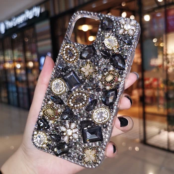 Luxusní Módní Bling Black Diamond Crystal Gem Květinové Pouzdro Pro Samsung Galaxy Note 20 10 9 8 S20 FE Ultra S10E S9 S8 Plus