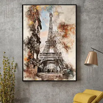 Paříž v Akvarel Malířské Plátno Umění Zdi Obrázky otisky home Zeď dekor plakát dekorace pro obývací pokoj