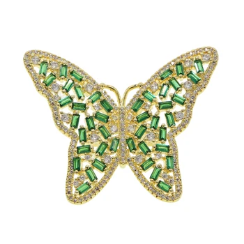Zlatá barva bílá zelená bageta cz zpevněné velký motýl luxusní koktejl prsten pro ženy