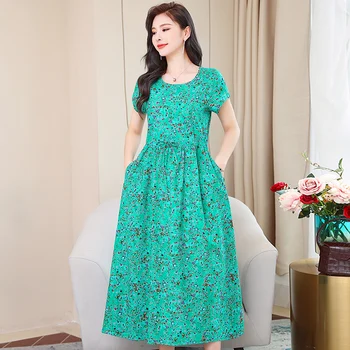 Letní šaty 2019 krátký rukáv o-neck dlouhé šaty ženy ležérní vintage květinové tisk party šaty plus velikosti vestidos