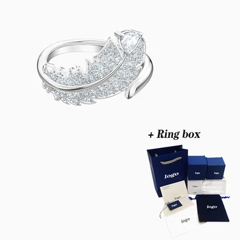 Módní SWA Nové HEZKÉ Elegantní Prsten Peří Dekorace Bílé Zlato Prsten Ženský Prvek Trend Zásnubní Prsten Šperky Dárek
