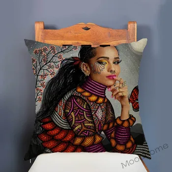 Barevné Africká Královna Dívka Tvář Umění Malba Dekorativní Pohovka Hodit Polštář Bavlna Povlečení Exotické Etnické Stylu Polštář Kryt