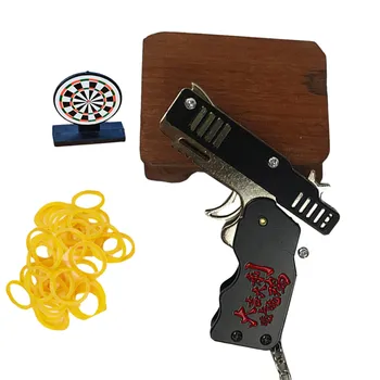 Mini Rubber Band Gun Hračku Lze Složit Jako Klíčový Kroužek Gumička Zbraň Hračka Pro Dospělé Děti S Keychain A Gumičkou