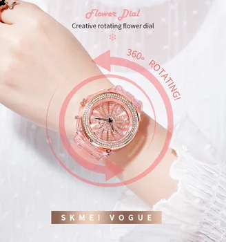 SKMEI Kreativní Dámské Hodinky Barevné LED Zadní Světlo 50M Vodotěsné Bílé PU Crystal Quartz Dámy Hodinky 2020 relojes de mujer