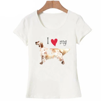 Miluji svou anglický Setr Psa Bederní T-Shirt Letní Ženy T-shirt Legrační Zvířecí design, dívka, Topy módní dámské ležérní Tričko