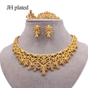 Šperky sady pro ženy Luxusní náhrdelník náušnice náramek prsten Indické svatební Africké svatební ženu dárky nastavit Dubaj 24K zlaté barvy