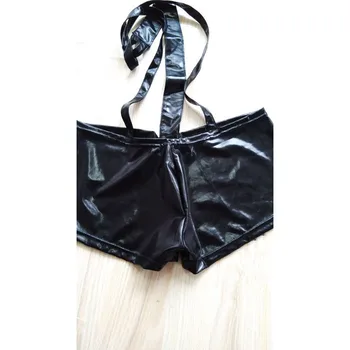 Pánské Wetlook spodní prádlo spodní Prádlo Plus Velikost Pánské M-XXL PVC Sexy Rovnátka Erotický Kostým Černé Umělé Kůže Romper S Popruhy