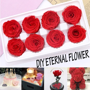 8ks/Box 4-5 cm DIY Přírodní Konzervované Květiny Nesmrtelné Růže Hlava Sušené Růže Svatební Valentine, Narozeniny, Matky Den Dárky pro Ni