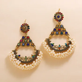 Indické Zlaté Jhumki Jhumka Náušnice Ruční Perle Thajsko Piercing Náušnice Vintage Gold Gypsy Party Šperky Bijoux