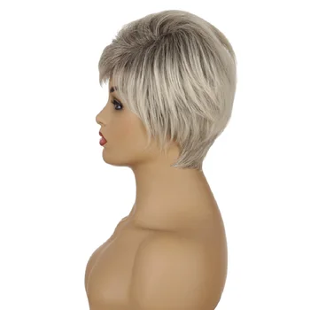 WEILAI Krátké Vlasy Paruka s Přírodní Ofinou Pixie Cut s odlesky Syntetické Krátké Rovné Stříhání vlasů Pro Bílé Ženy