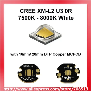 Cree XM-L2 U3 0R 7500K - 8000K Bílé LED Emitor By S Holými LED NEBO 16mm / 20mm Mědi Deska - 1 kus
