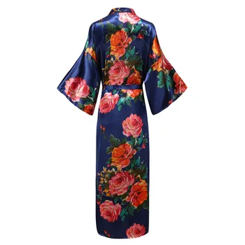 Vynikající Tisk Květ Ženy, Svatební Župan Kimono Robe Šaty Ležérní Intimní Měkké Saténové Pyžama Elegantní Vínové Košili 6XL