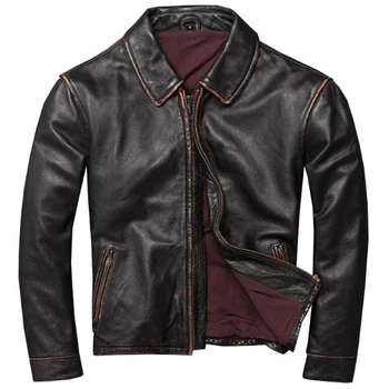 Staré Módy Vintage Pánské Hovězí Kůže kožená Bunda, Street, Retro Motorkářské Pánské Bomber Kožený Kabát 4XL Oblečení Mužů Plus Velikost Kabáty