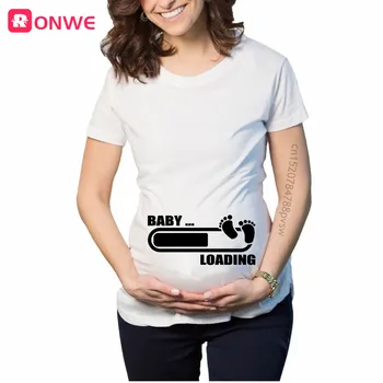 Chlapeček Načítání Čekejte Prosím Těhotné Ženy Tištěné T Košile Mateřská Krátký Rukáv Těhotenství Oznámení Topy Tee Máma Oblečení