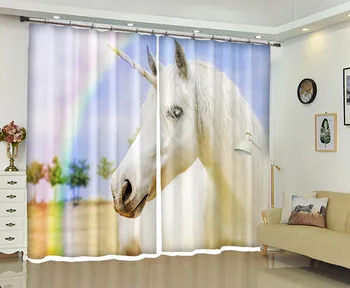 Nastavitelné Závěsy Bílý Jednorožec 3D Tisk Okna zdobí Závěsy Pro Obývací pokoj Postel pokoj, Kancelář, Hotel Wall Tapestr