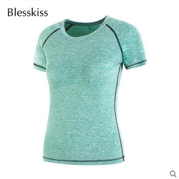 Blesskiss Plus Velikost Sportovní Tričko Pro Ženy Letní Spandex Elastická Běžecká Cvičení Jógy Top Tričko Fitness Oblečení Jóga Košile