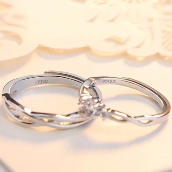 Dámy Nastavitelný Zásnubní Svatební 925 Sterling Silver Pár Prsteny Pro Ženy Mužské Ženské Mužské Lásky Srdce Slib Prst Prsten