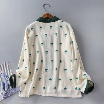 Japonský nový styl na jaře a na podzim, dámy bavlna prát texturou krepové dvojité gázy svetr tlačítko pyžamo home service žen