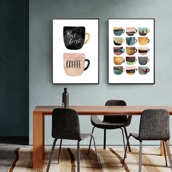 Ale První Kafe Barevné Šálky Kávy Kuchyň Otisky Plakát Nordic Plátno Nástěnné Malby, Umění, Fotografie Obývací Pokoj Domácí Dekor