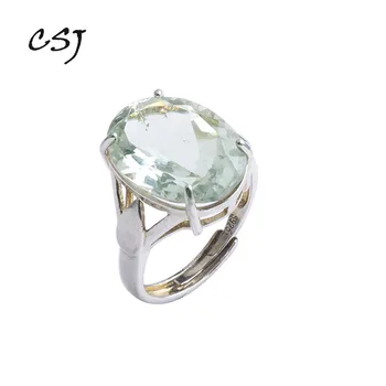 CSJ Velký kámen 13ct zelený ametyst Prsten ovál nakrájíme 13*18 925 sterling silver, přírodní drahokam jemné šperky pro ženy, dívka, dárek, krabice
