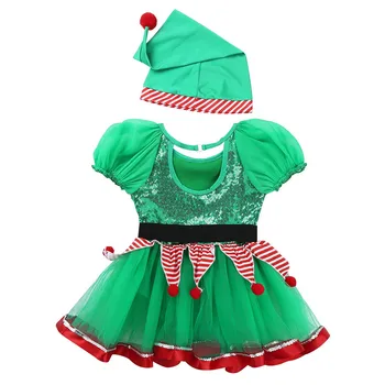 TiaoBug Děti Dívky Vánoční Cosplay Festival Fantazie Party Santa claus Elf Kostým Jevištní Výkon Mesh Šaty s Vánoční Klobouk