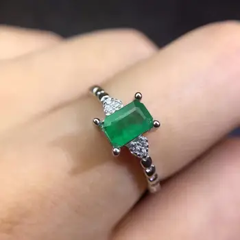 Přírodní smaragd, drahokam, obdélník 4*6mm v 925 sterling silver, Platina á módní prsten