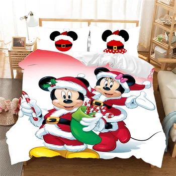 Disney Vánoční Mickey Minnie Šidítko Ložní Prádlo Set Peřinu Povlak Na Polštář Domácí Textilní Děti Dárek King Size Ložní Prádlo Set