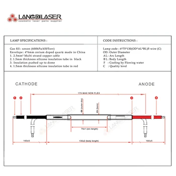 Nd:yag laser lampa , velikost : 6*75*130F - drát , pro YAG laser teattoo odstranění stroj , Xenon flash lampa