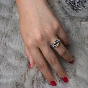 Nejprodávanější Vynikající 5A Zirkony Prsteny pro Ženy European Retro Geometrické Čtverec Crystal Kroužky S925 Stříbrné Šperky Anillos Mujer