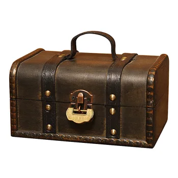 Retro Truhla s Pokladem Vintage Dřevěný Úložný Box Starožitný Styl Šperky Organizátor pro Skříň Jewerly Box Trinket Box