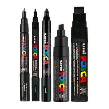 5kusů/set Smíšené Barvy Marker Pen Pack Černá Barva 5 POSCA Markerů V Různých Velikost PC-1M/3M/5M/8K/17K 1Marker / Velikost