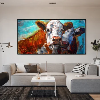 Moderní Zvířecí Plakáty a Tisky Tištěné olejomalba na Plátně Alpine dobytek kráva Highland Kráva Umění Zeď Obrázky pro Obývací Pokoj